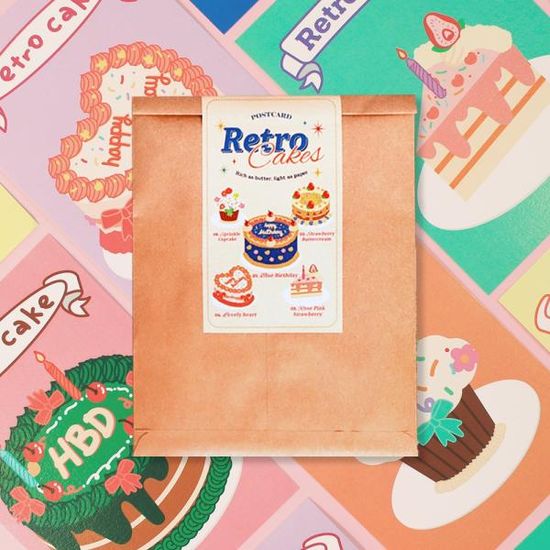 빈티지 레트로 케이크 생일 일러스트 엽서 세트 팩