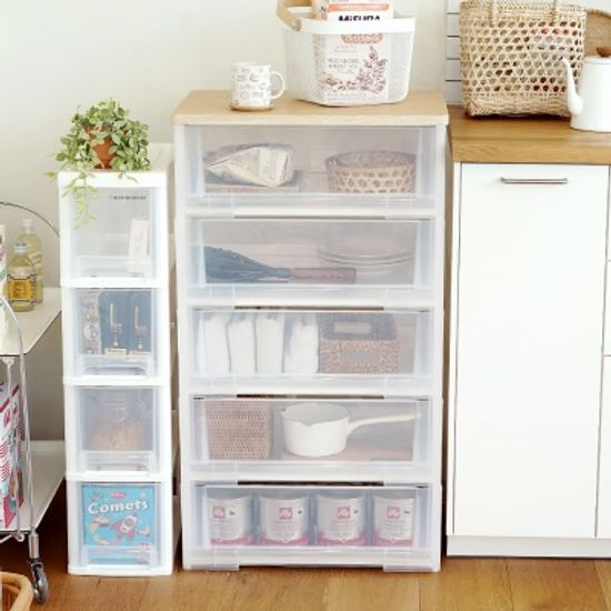 이노스 투명 3단 4단 5단 우드상판 플라스틱 서랍장