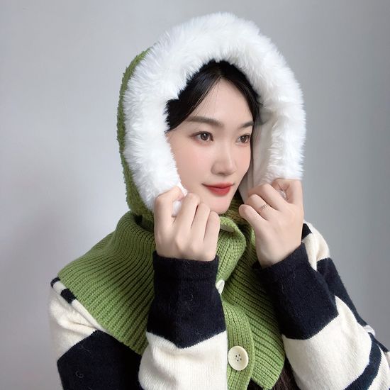 부클 니트 후드 넥워머 페이스후드워머 여성넥워머