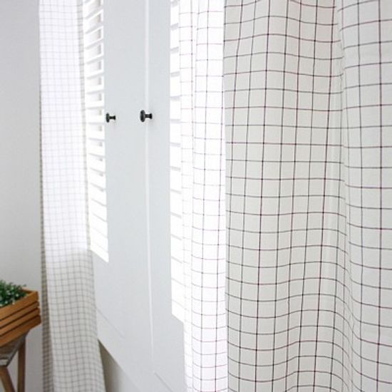 슬렌더체크커튼 - 아이보리