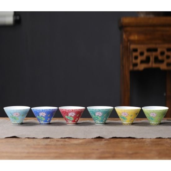 레트로 플라워 다기 찻잔 6p세트(70ml) (연꽃) 사케잔