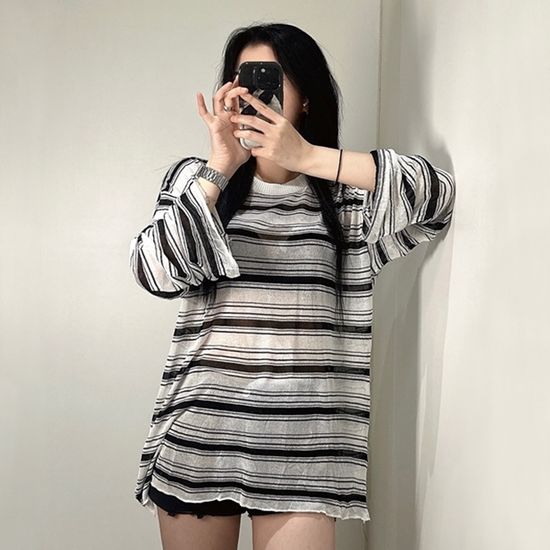 여름 시스루 스트라이프 긴팔 티셔츠 단가라 니트 2종