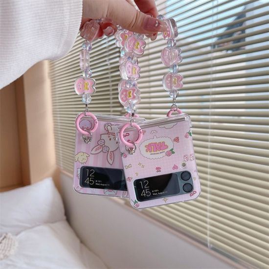 갤럭시Z플립 4 3 캐릭터 투명 힌지보호 스트랩 케이스