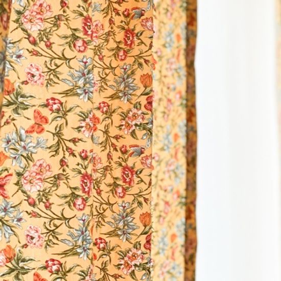 마리 플라워 린넨 커튼-옐로우