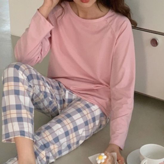 어나더뷰 포포 라운드 체크 홈웨어 상하세트 no.1172