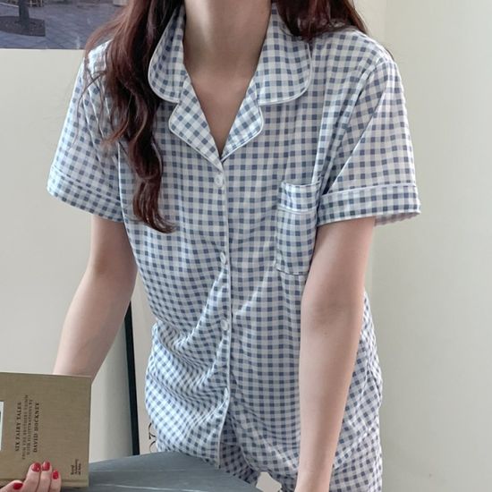어나더뷰 체크 반팔 상하세트 파자마 12종 1003