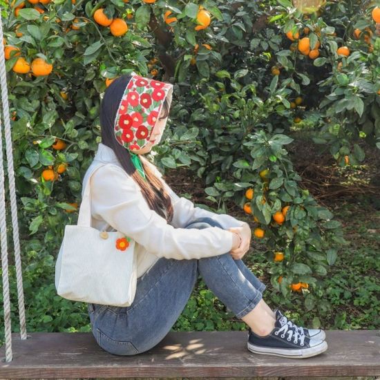 제주 동백꽃 코듀로이 골덴 가방 미니 토트백 에코백[