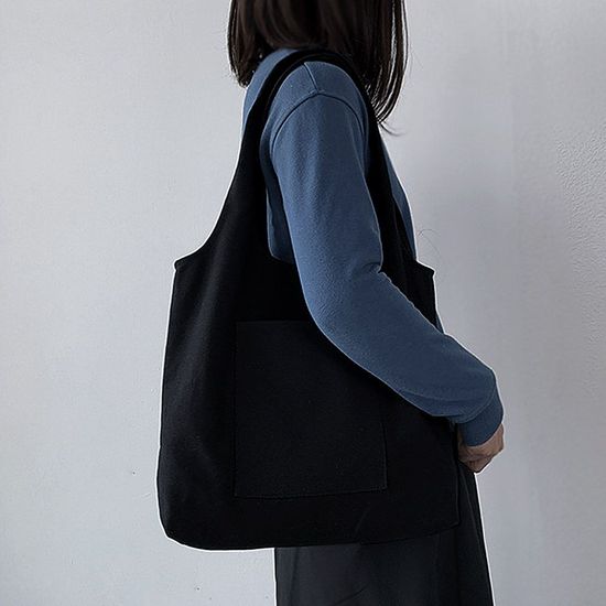 포켓 캔버스 에코백 블랙 DIY천가방(WC2764E)