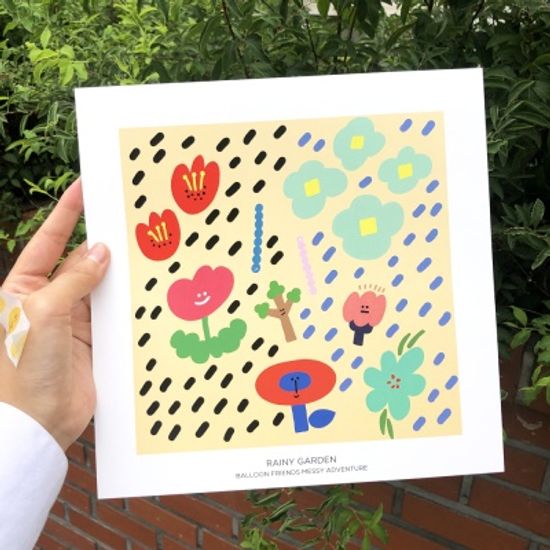 벌룬프렌즈 일러스트 정사각 포스터 - Rainy Garden