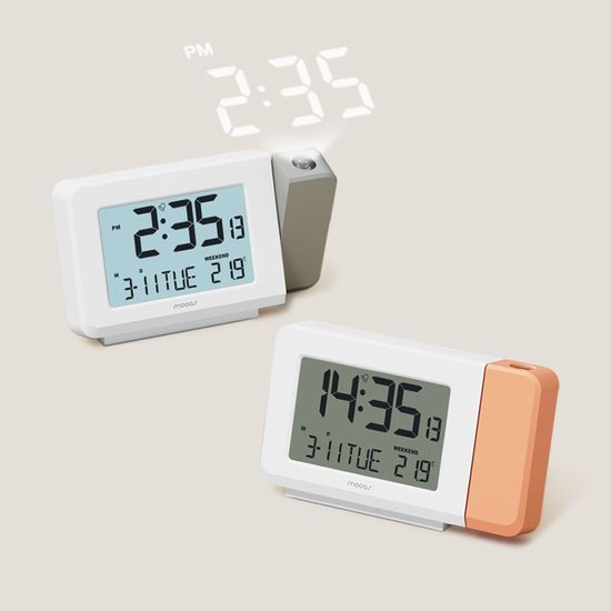 무아스 클리어빔 프로젝션 탁상시계 온도 달력 알람