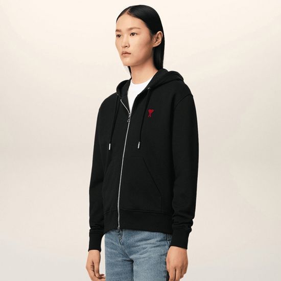아미 AMI 스몰하트 로고 자수 후드 집업 자켓