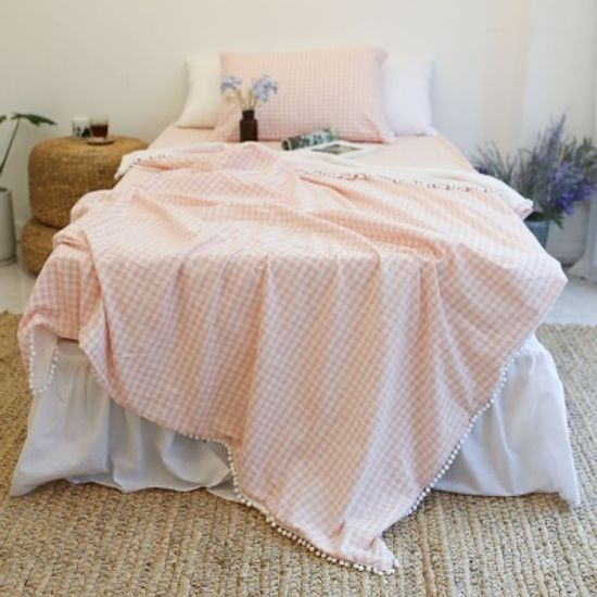 멜란폼폼체크 여름이불세트-5컬러 (Q)