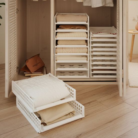 풀 슬라이딩 옷정리 적층 트레이 소형 3개 옷트레이