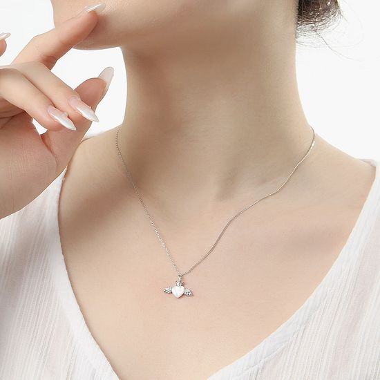 [비쥬홀릭] 실버925 백금도금 자개 엔젤하트 목걸이(