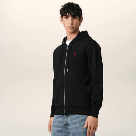 아미 AMI 스몰하트 로고 자수 후드 집업 자켓