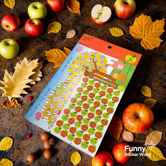 퍼니스티커 75-04 칭찬스타커판 사과 아트지 차일드