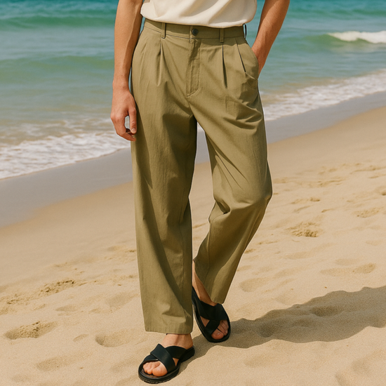 남성 여름 와이드 팬츠 핀턱 방수 나일론 밴딩 바지