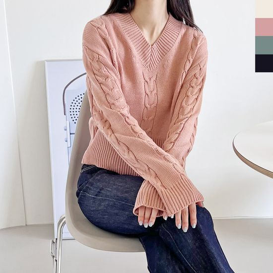 여자 러블리 꽈배기 긴팔 니트 겨울 데일리 스웨터