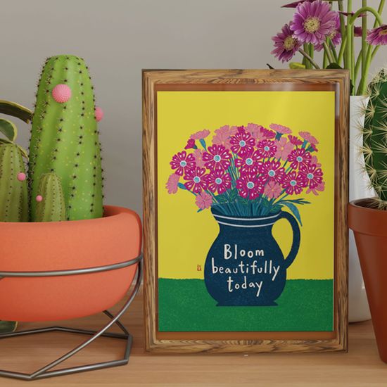 캘리그라피 꽃엽서 4종 세트 미니 꽃 일러스트