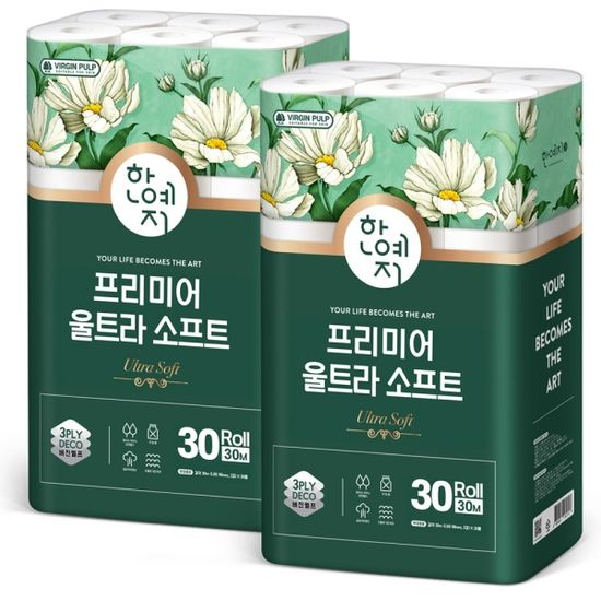한예지 프리미어 울트라소프트 화장지 30M 30롤 2팩