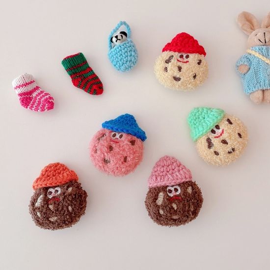 인형용 컬러풀 뜨개 벙거지 모자(2개 1세트)