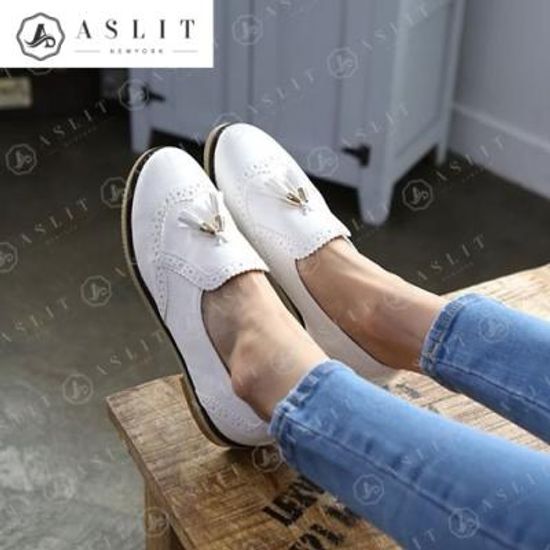 [애슬릿]여성 라운드 윙팁 테슬 플랫 로퍼 2cm