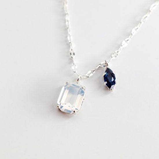 실버 스퀘어 마퀴즈컷 크리스탈 목걸이