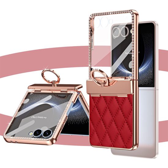 갤럭시 Z플립7 퀄팅 가죽 큐빅 링 거치대 힌지 케이스