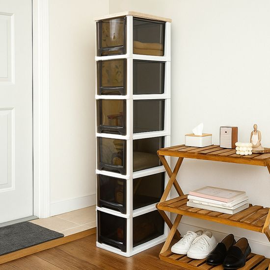 어반 우드상판 슬림 서랍장 6단 틈새 수납장 정리함