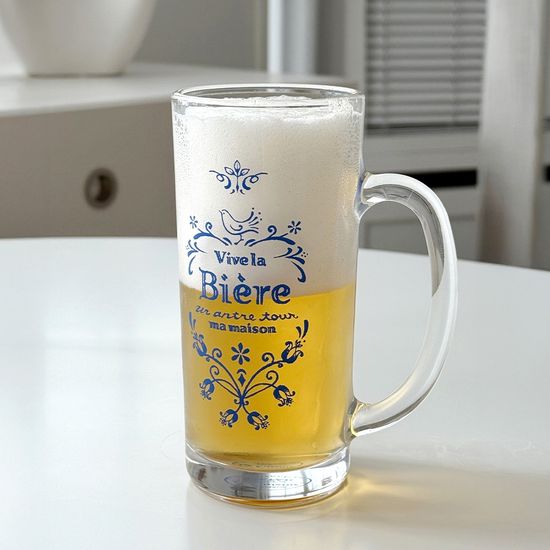 마메종 블루로즈 손잡이 맥주잔, 비어 글라스 450ml 