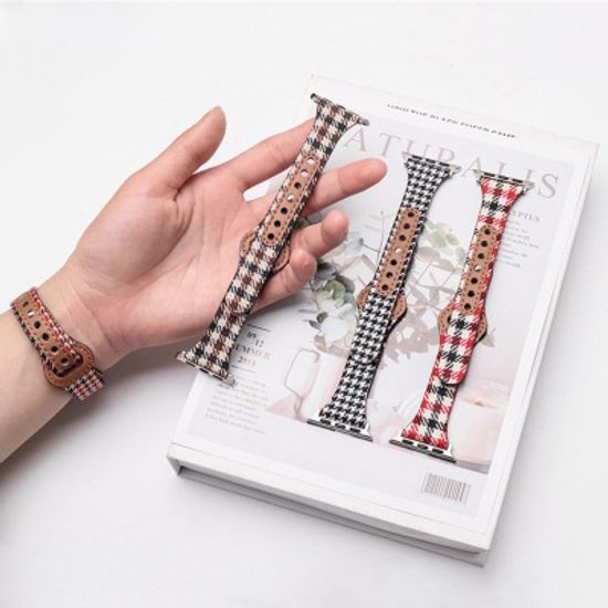 애플워치 8 7 6 5 4 3 2 se 체크 패턴 가죽 스트랩 줄