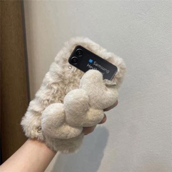 갤럭시Z 플립 폴드 4 3 빅하트 밍크 털 스트랩 케이스