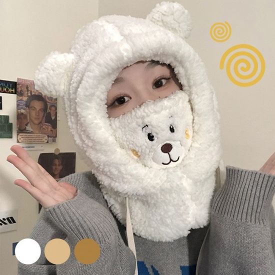 곰돌이 방한 워머 털모자 3color   후드 뽀글이 양털