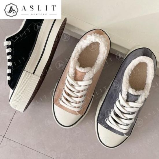 [애슬릿]빅사이즈 털 캔버스 키높이 퍼 스니커즈