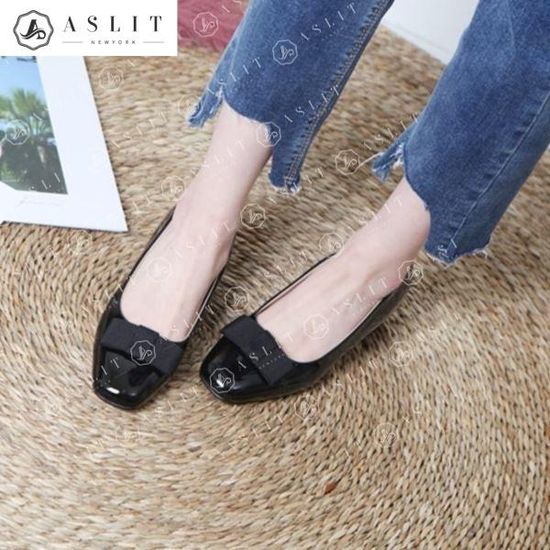 [애슬릿]국내 생산 애나멜 리본 포인트 로우 힐