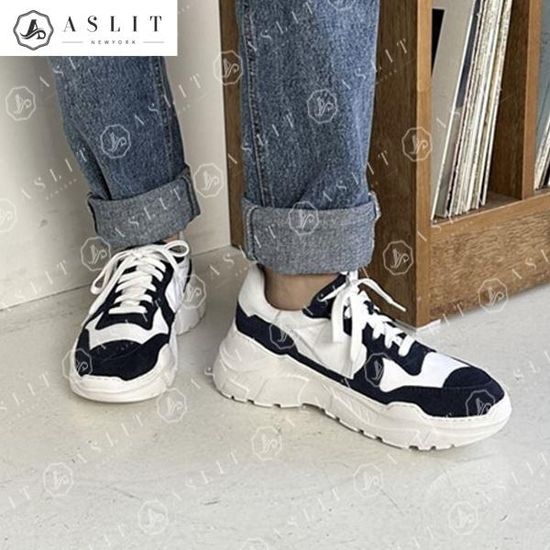 [애슬릿]천연 소 가죽 키높이 네이비 배색 스니커즈