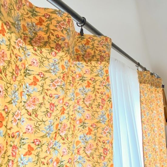 마리 플라워 린넨 커튼-옐로우