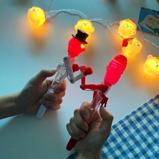 권투 하는 산타 눈사람 LED 볼펜