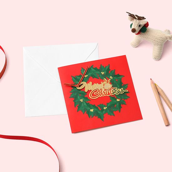 북마크 카드 크리스마스 - 골드 리스