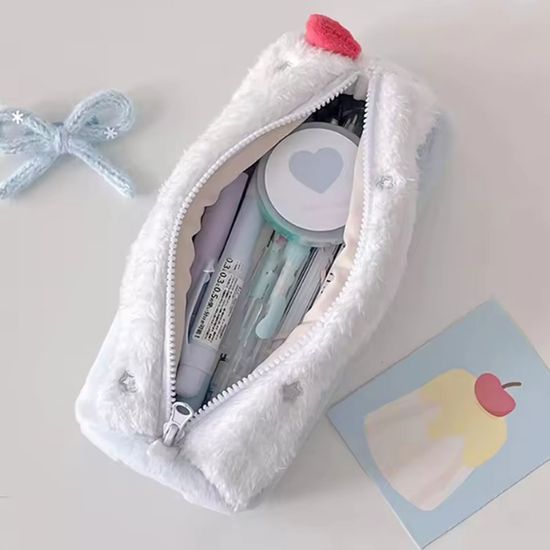 귀여운 스위트 롤케이크 털 필통 대용량 펜 파우치