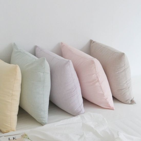 멜란 워싱 면 쿠션 커버-6컬러 (체크/무지)