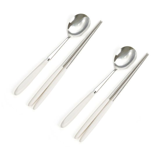 유광 수저세트 2개 (크림) 신혼부부 젓가락 숟가락