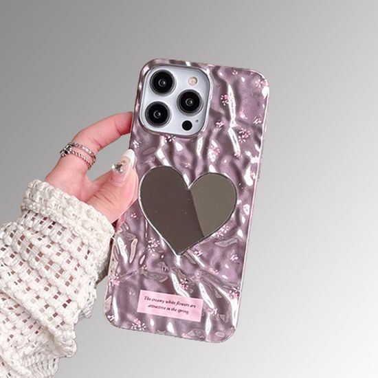 아이폰15 14 13 12 러블리 실버 하트 미러 물결케이스