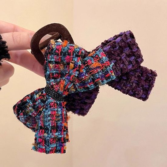 러블리 트위드 더블 리본 헤어 집게핀 겨울 머리핀