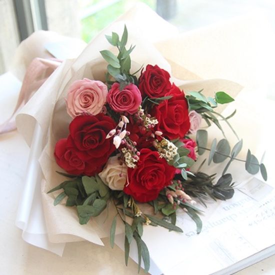 레드&핑크장미꽃다발(프리저브드플라워)