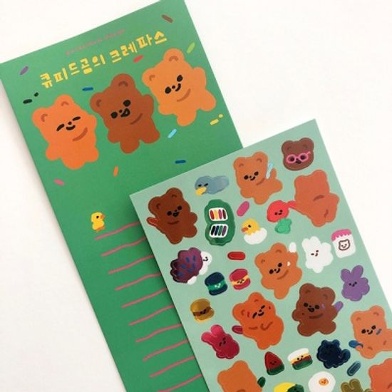 큐피드곰의 크레파스 광택 스티커