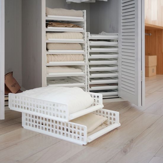 풀 슬라이딩 옷정리 적층 트레이(소형/중형) 바스켓