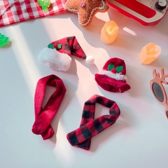 크리스마스 체크 모자 목도리 와인 샴페인 커버