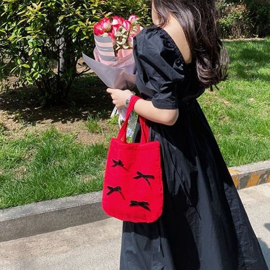 리본장식 토트백 패션 장바구니 손가방(WE030DD)