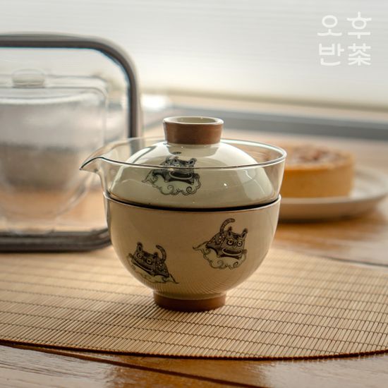 오후반차 호랑이 휴대용 2인 다도세트 차우리기